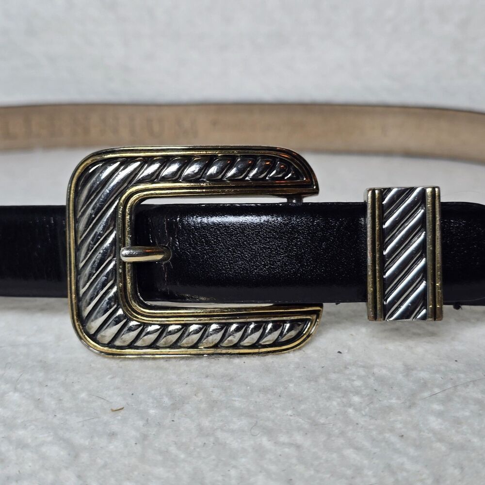 Vintage Millennium Black Leather Belt Large Two-tone Hardware 1998 - Picture 3 of 7